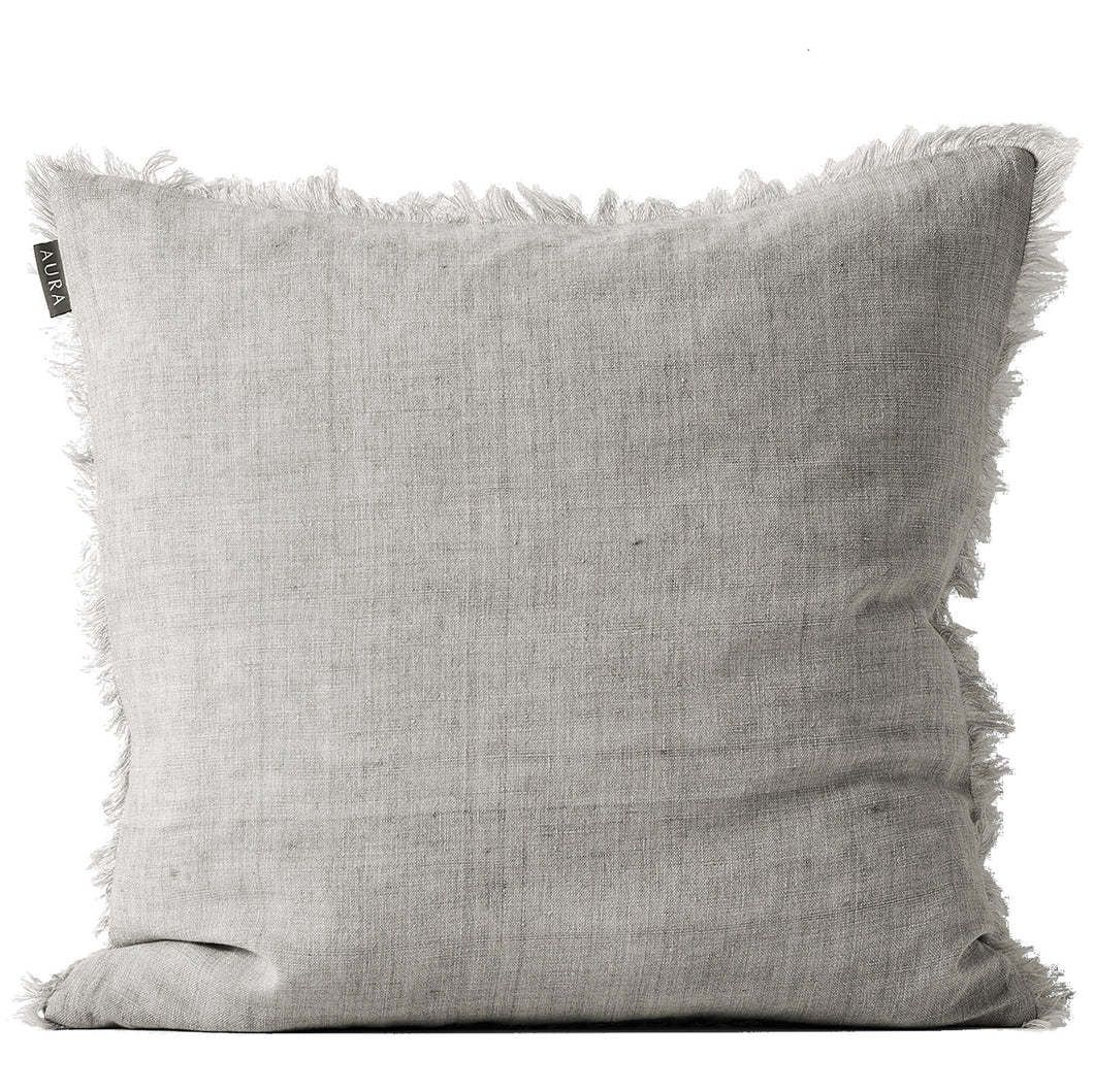 Aura Fringe Vintage Linen Cushion - Mink
