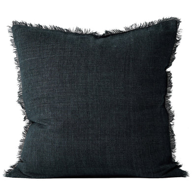 Aura Fringe Vintage Linen Cushion - Slate